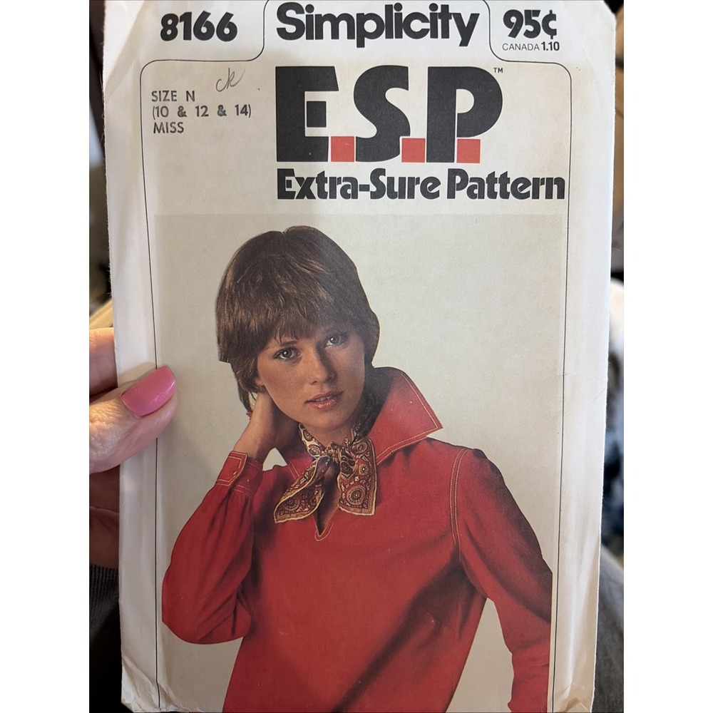 Vintage 1977 Simplicity Blouse Sewing Pattern 8166 Size 10 12 14 Uncut 70s ESP